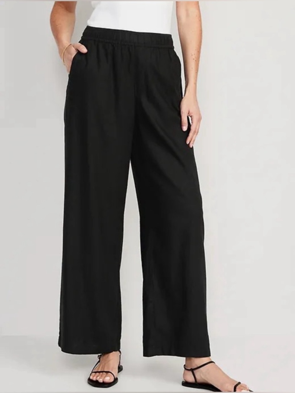 Old Navy Linen Blend High Waisted Wide Leg Pants Womens- Black - Size L